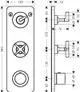 AXOR Thermostatmodul mit separatem Bedienfeld für zwei Verbraucher, leicht zugänglich, für Unterputzmontage. Klare Anordnung der Anschlüsse und Steuerungen.
